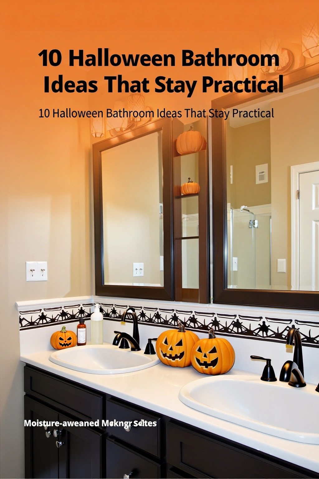 AI-created concept showing 10 halloween bathroom counter ideas that stay practical