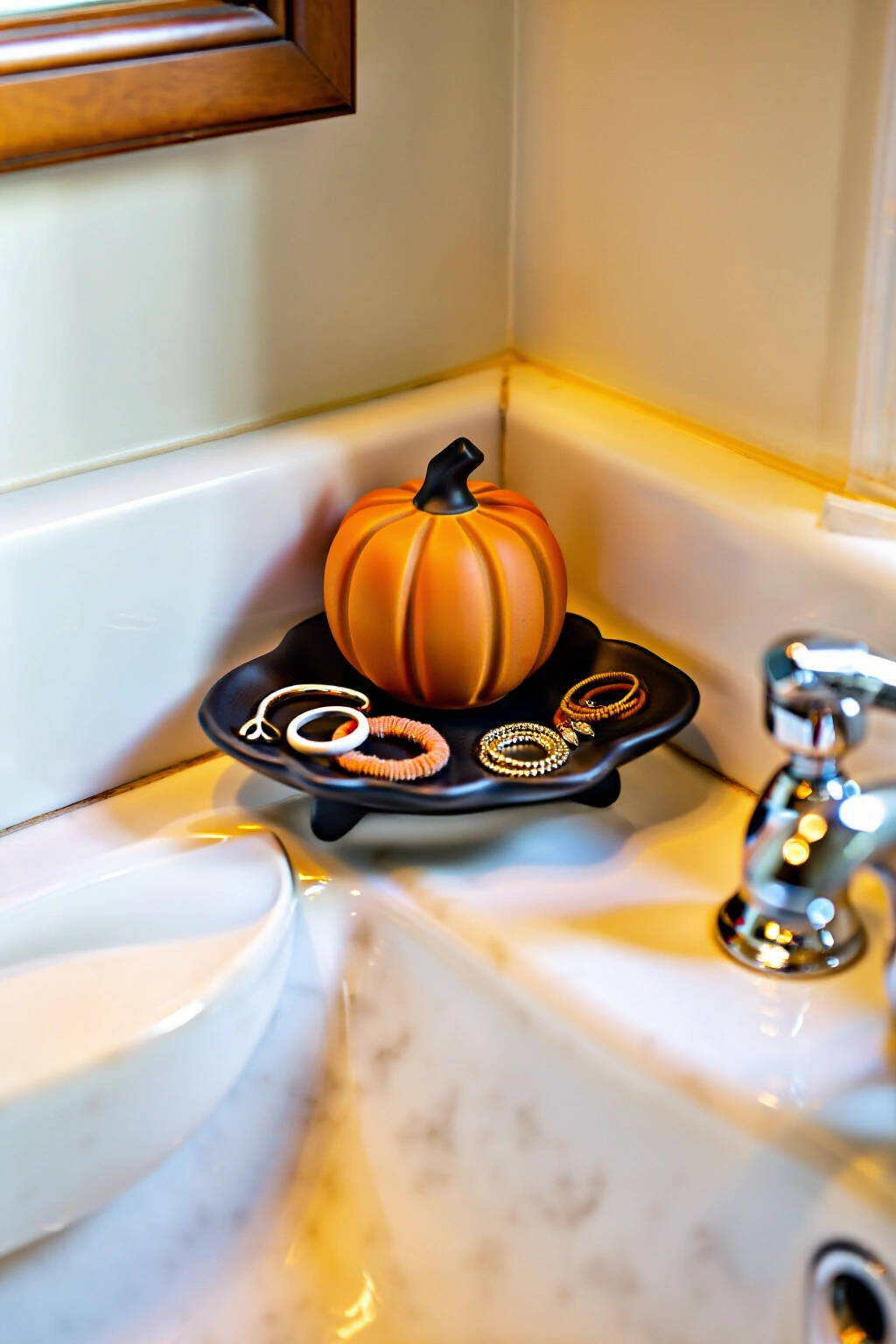 AI-created concept showing ceramic pumpkin trinket dish