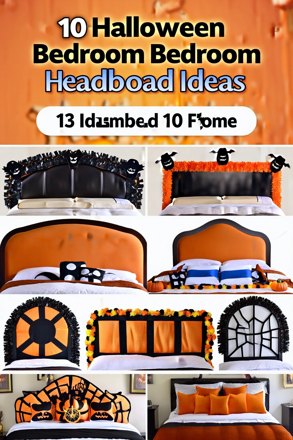 AI-created concept showing 10 halloween bedroom headboard ideas