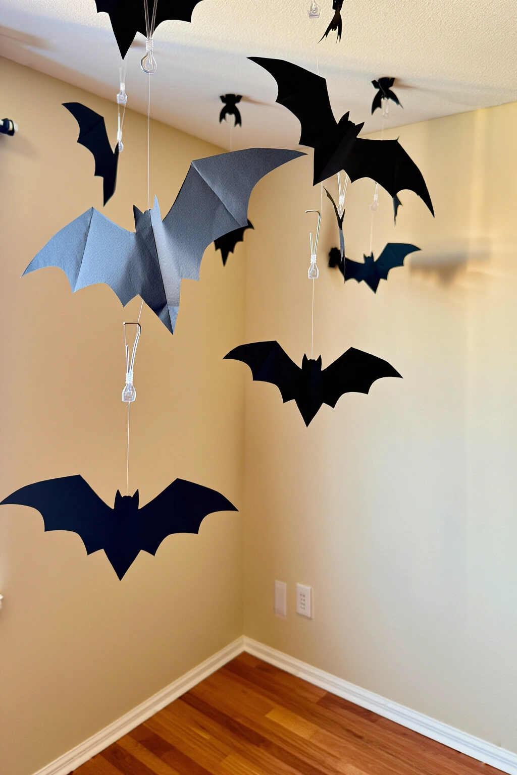 AI-created concept showing hanging paper bats