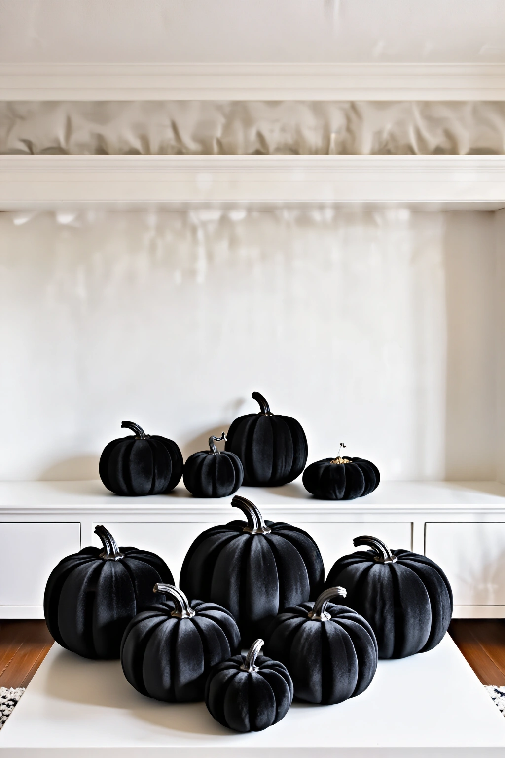 AI-created concept showing black velvet pumpkins