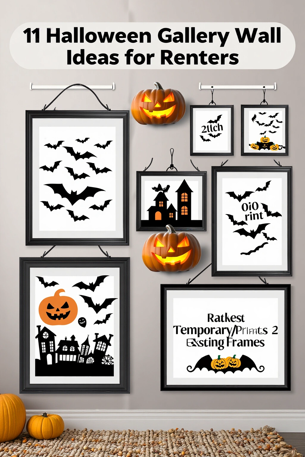 AI-created concept showing 11 halloween gallery wall ideas for renters