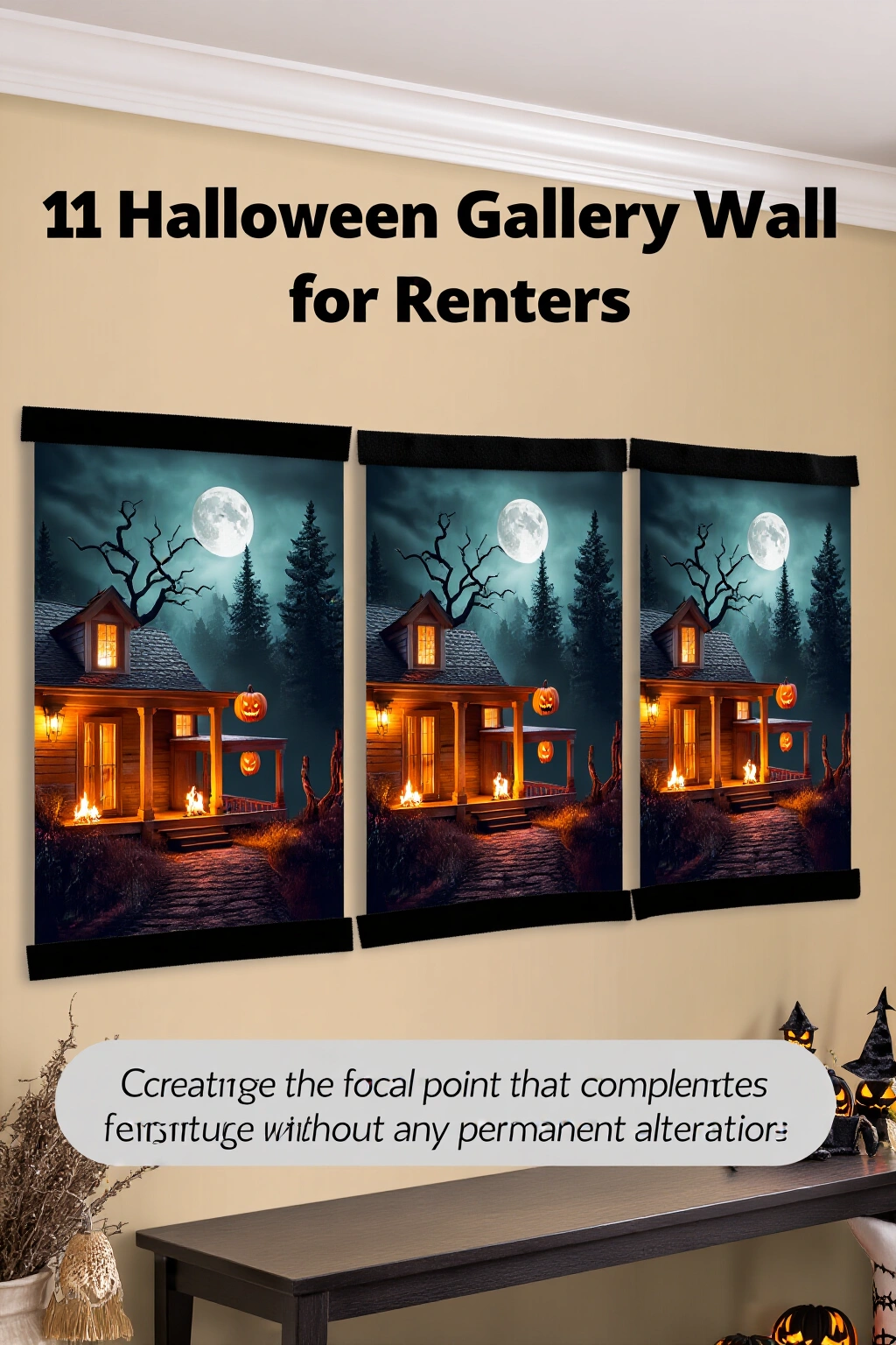 AI-created concept showing the triptych of spooky landscapes