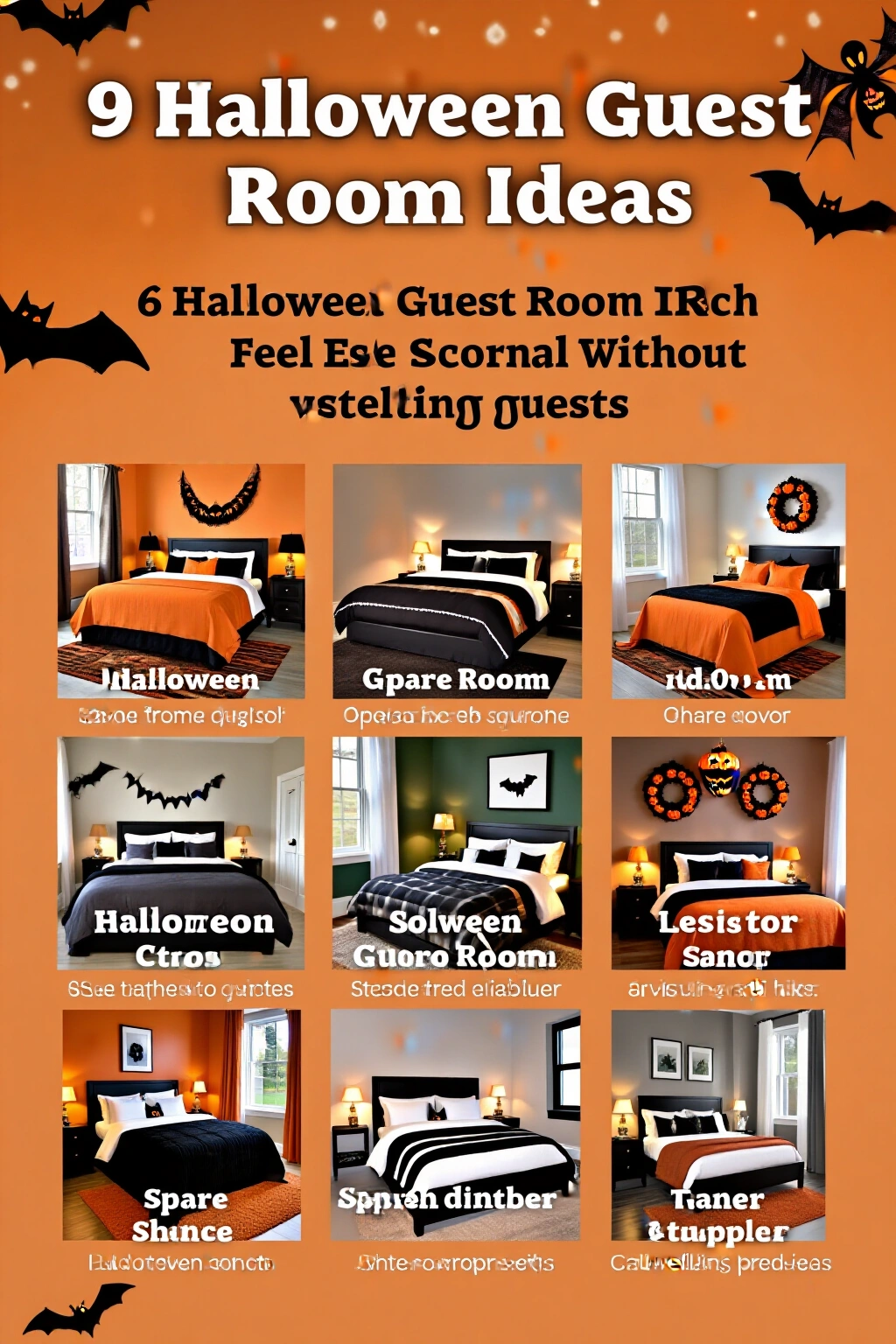 AI-created concept showing 9 halloween guest room ideas