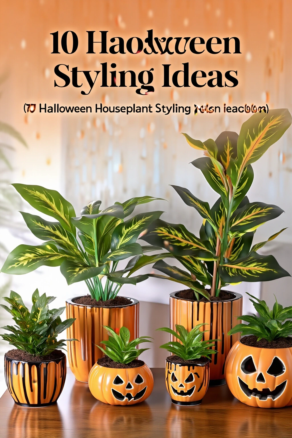 AI-created concept showing 10 halloween houseplant styling ideas