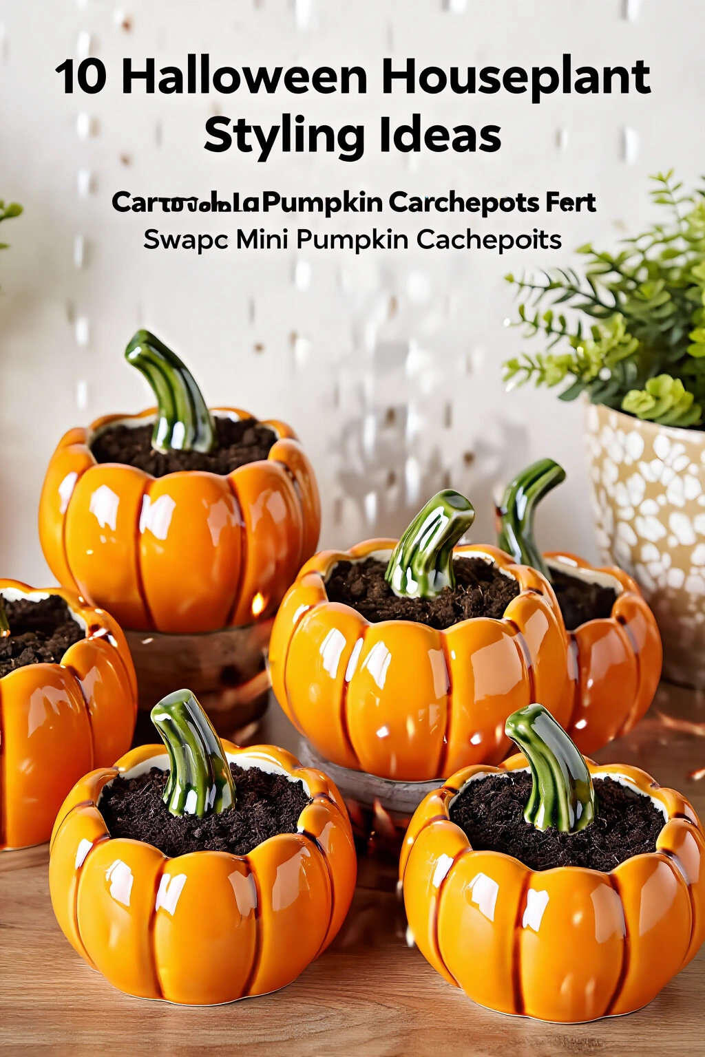 AI-created concept showing ceramic mini pumpkin cachepots