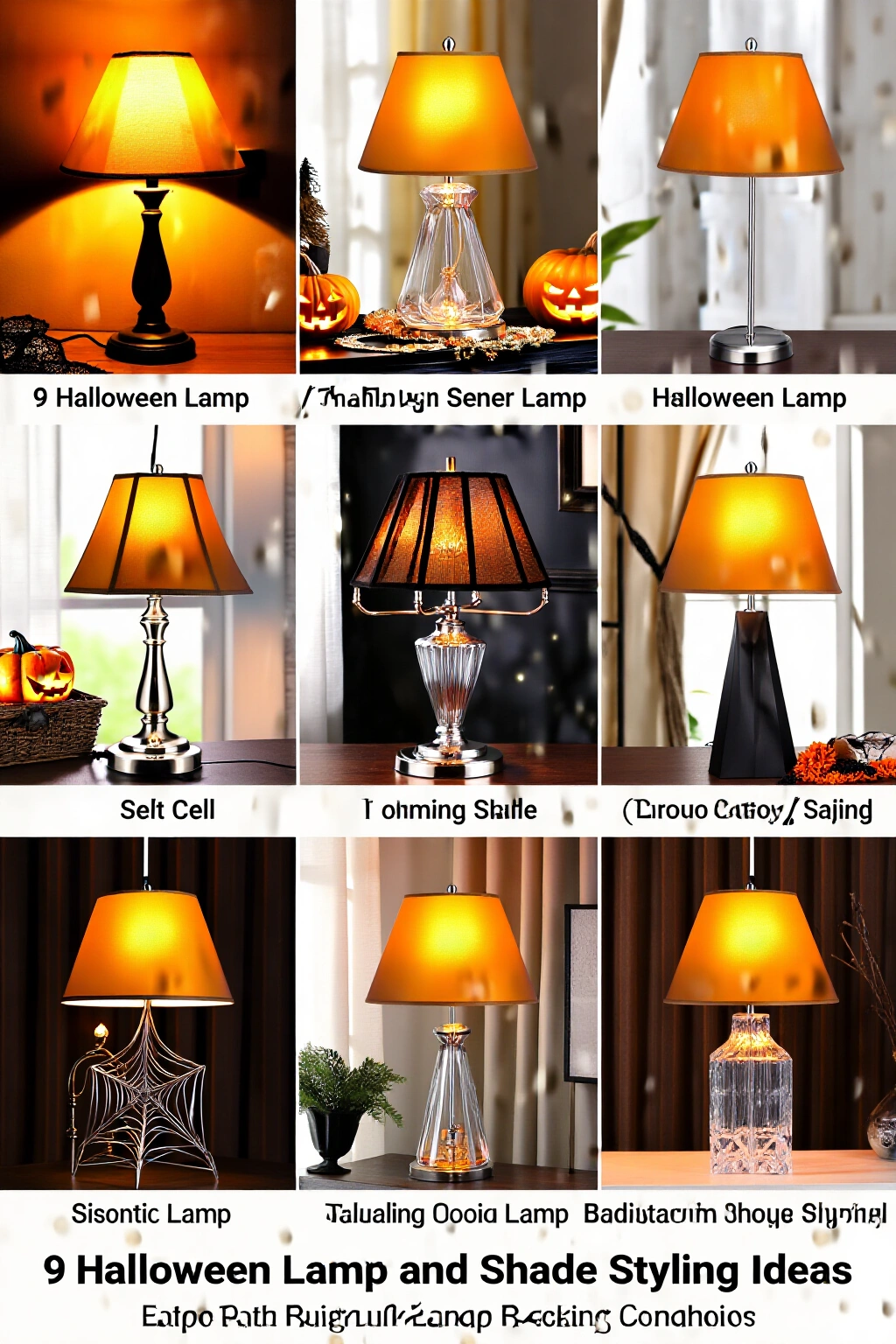 AI-created concept showing 9 halloween lamp and shade styling ideas