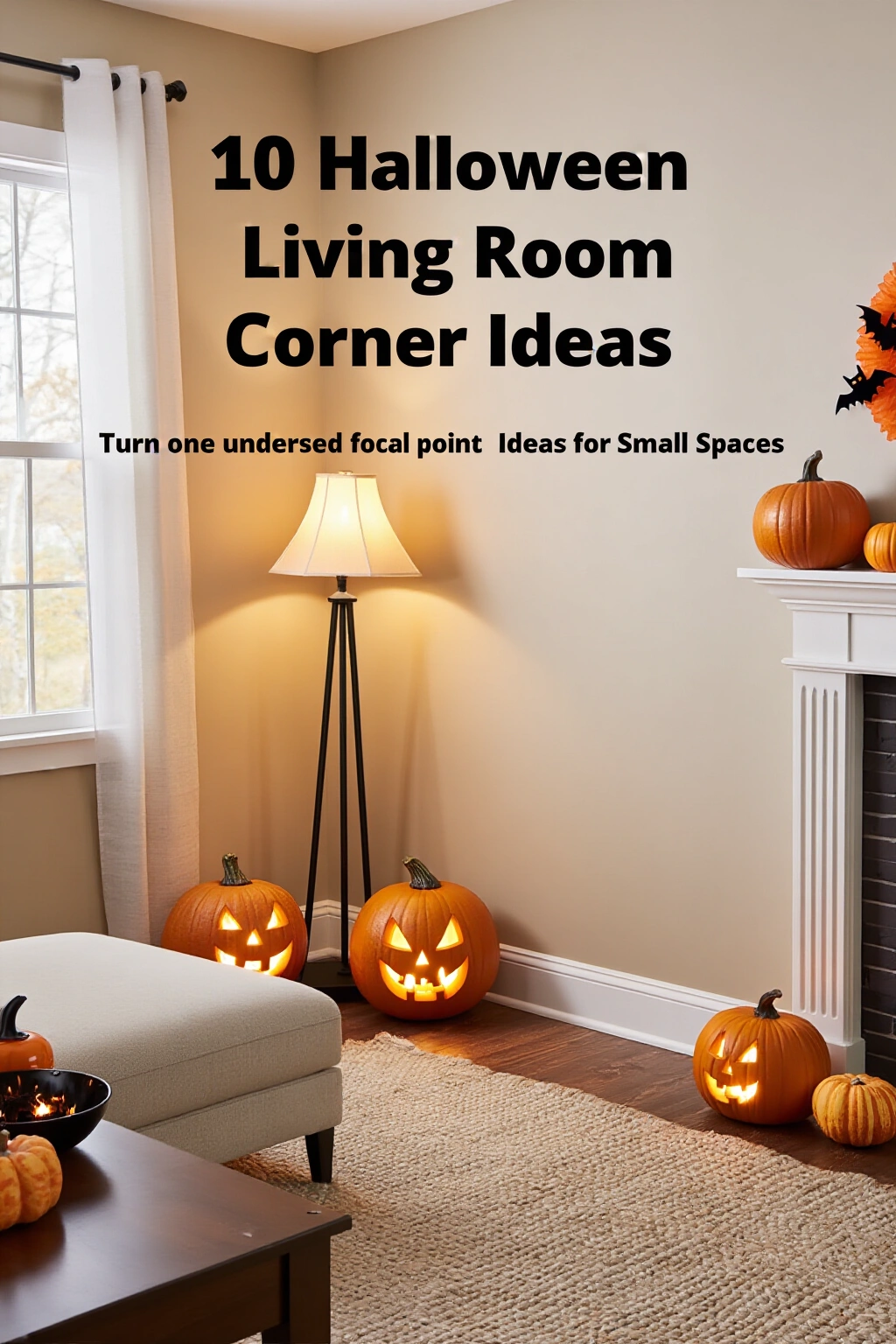 AI-created concept showing 10 halloween living room corner ideas for small spaces