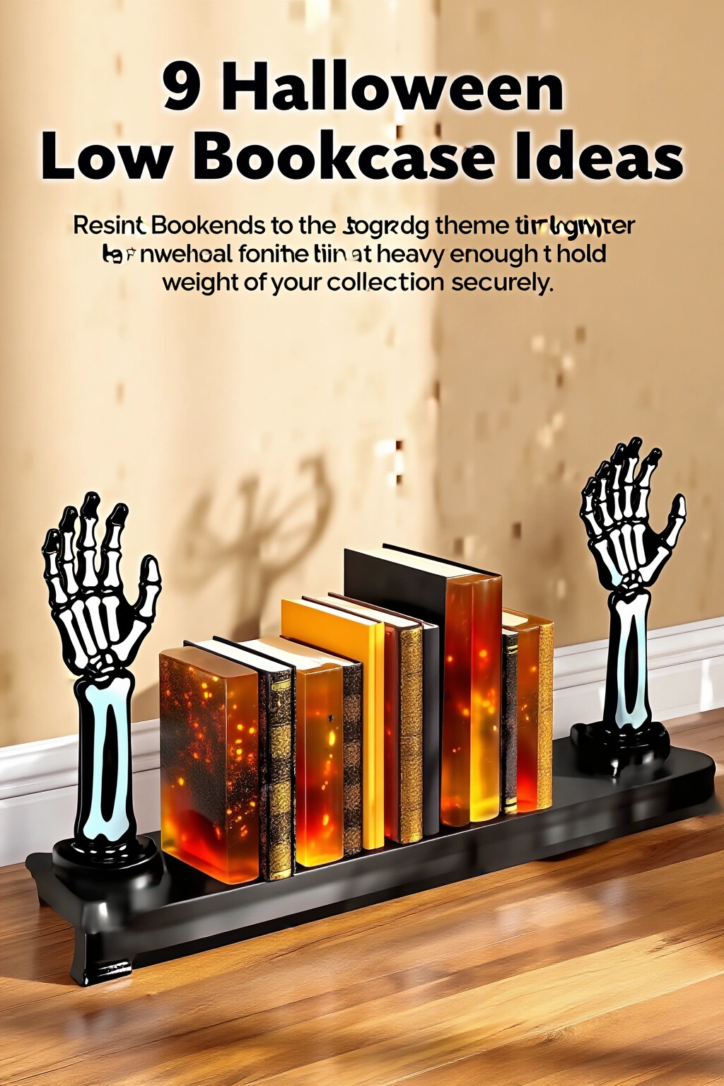 AI-created concept showing resin skeleton hand bookends