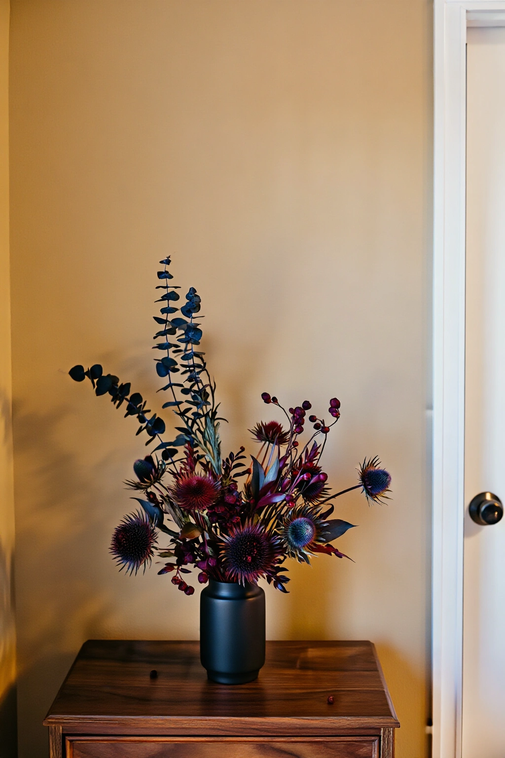 AI-created concept showing moody dried floral arrangement