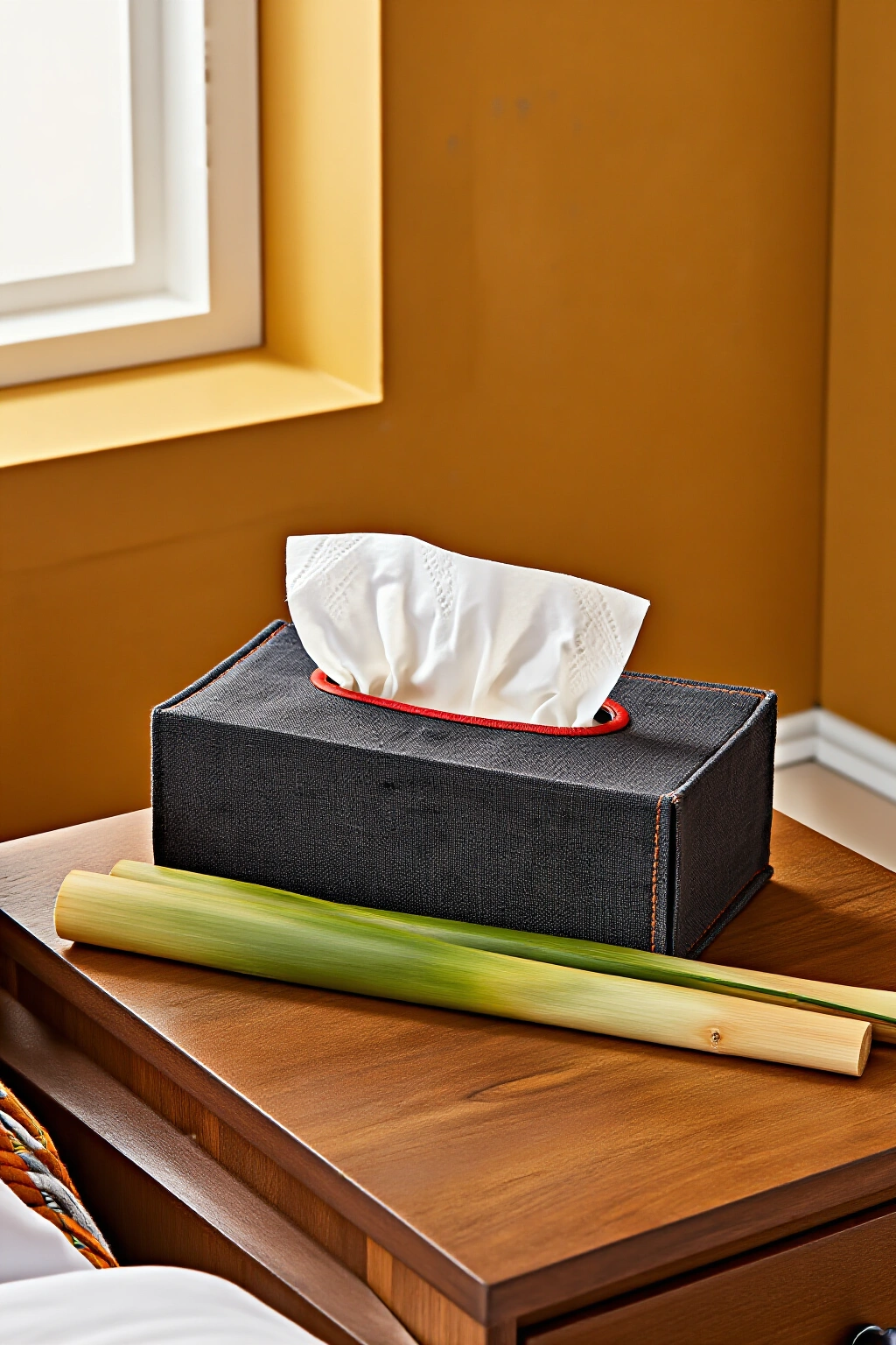 AI-created concept showing charcoal linen tissue box