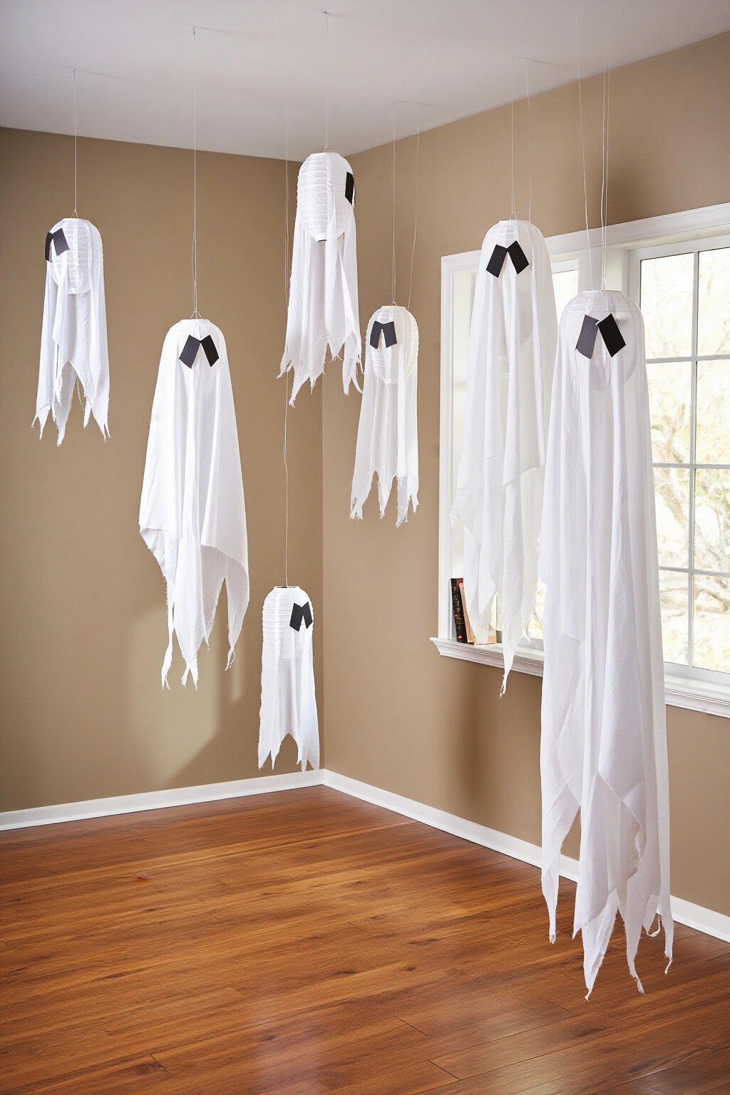 AI-created concept showing hanging paper lantern ghosts