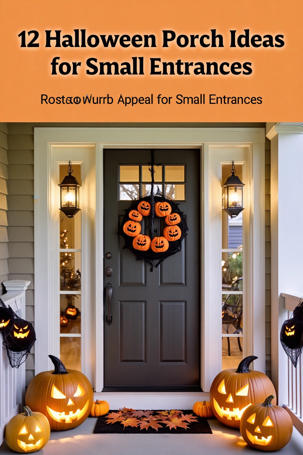 AI-created concept showing 12 halloween porch ideas for small entrances