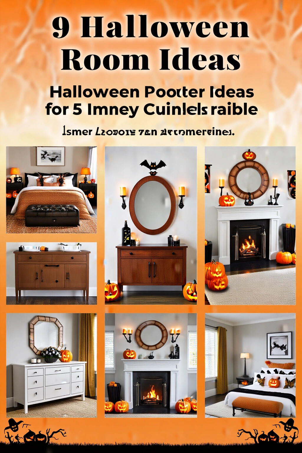 AI-created concept showing 9 halloween powder room ideas