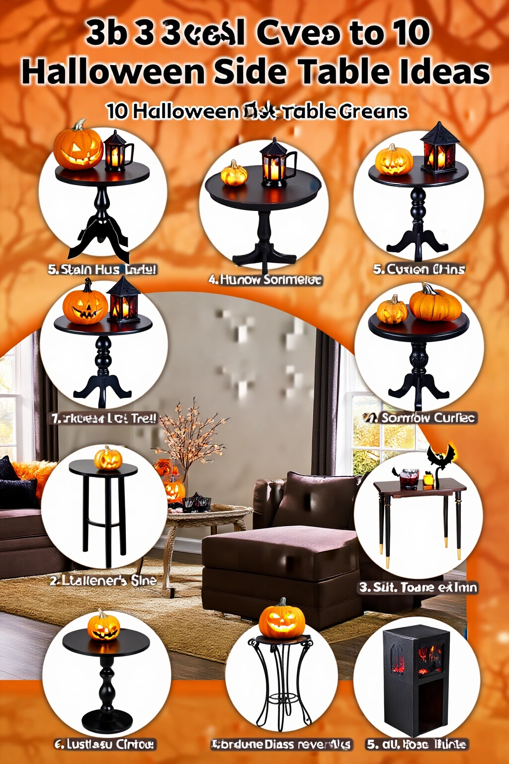 AI-created concept showing 10 halloween side table ideas