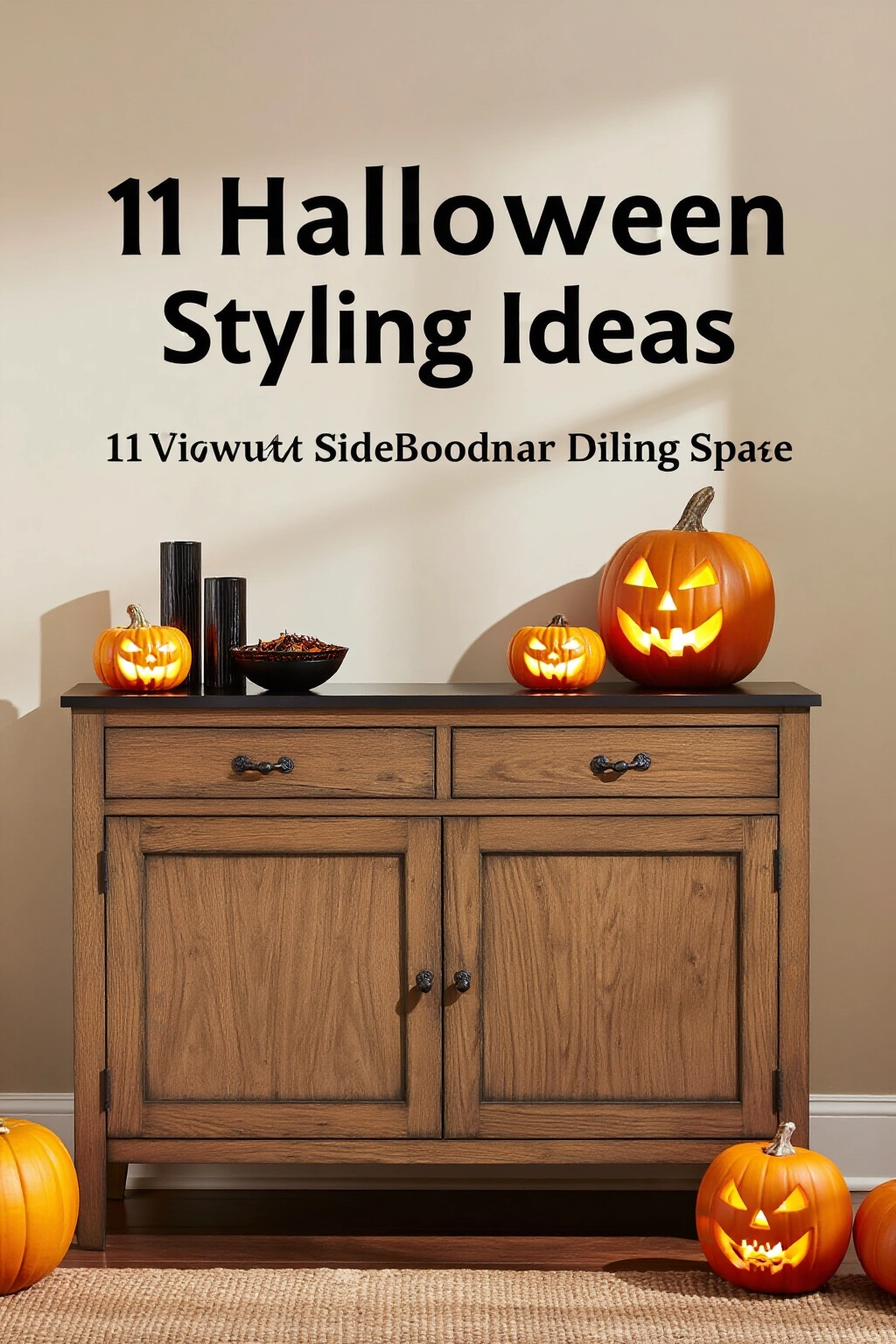 AI-created concept showing 11 halloween sideboard styling ideas