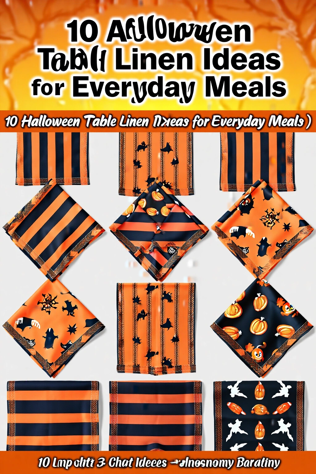 AI-created concept showing 10 halloween table linen ideas for everyday meals