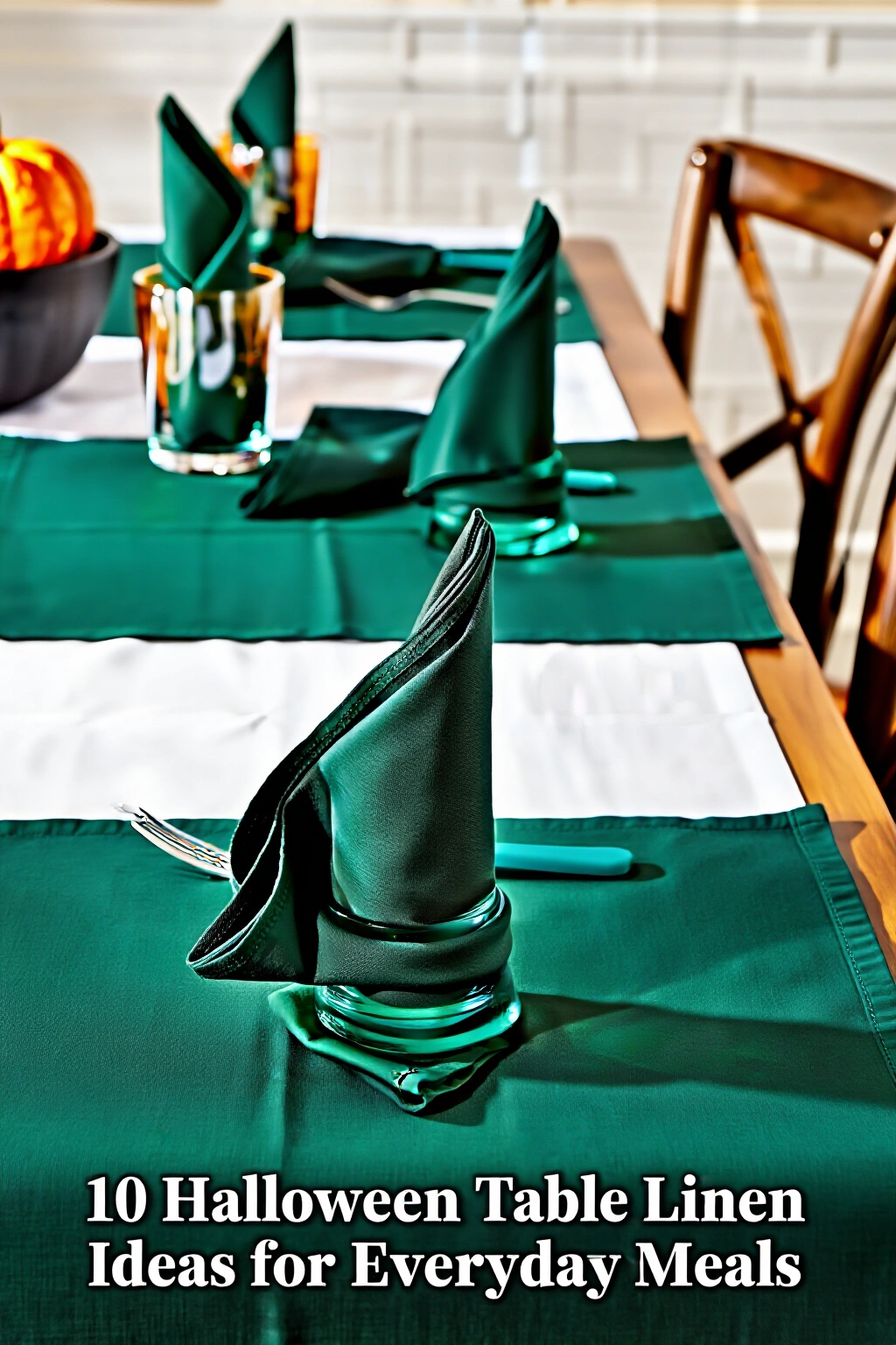 AI-created concept showing deep forest green cloth napkins