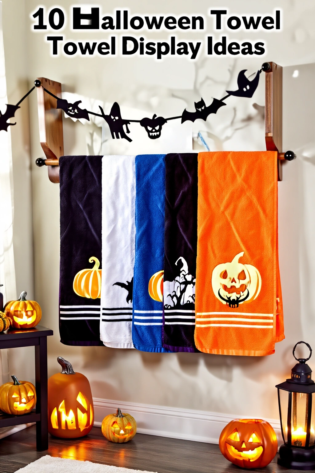 AI-created concept showing 10 halloween towel display ideas