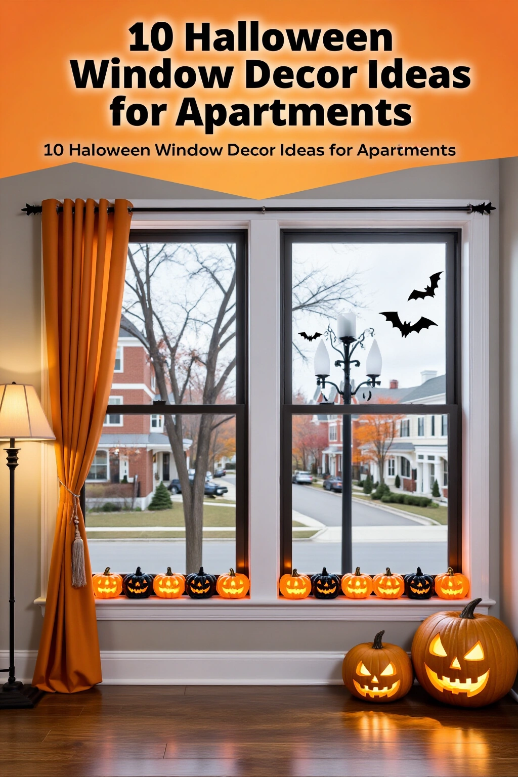 AI-created concept showing 10 halloween window decor ideas for apartments