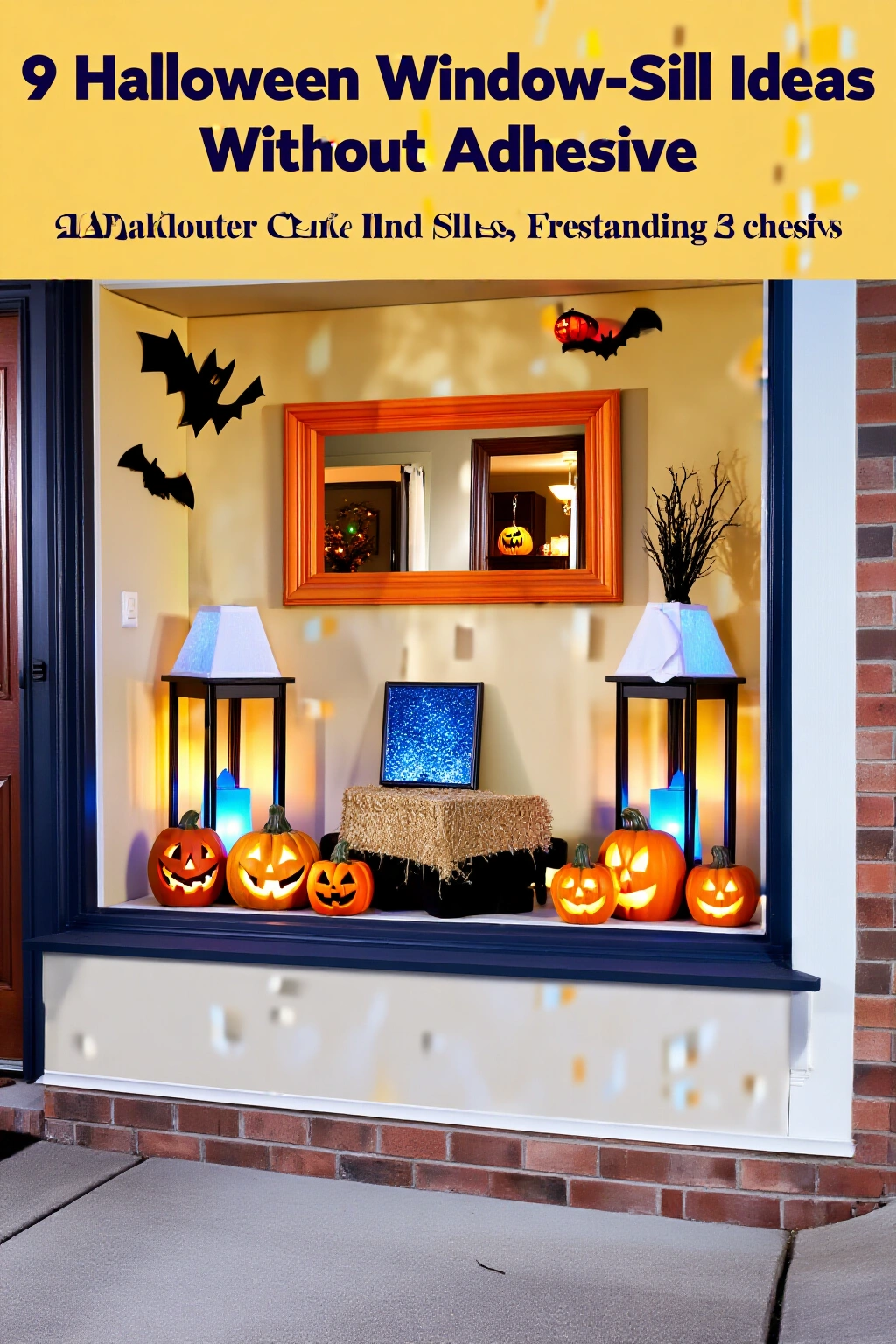 AI-created concept showing 9 halloween window-sill ideas without adhesive