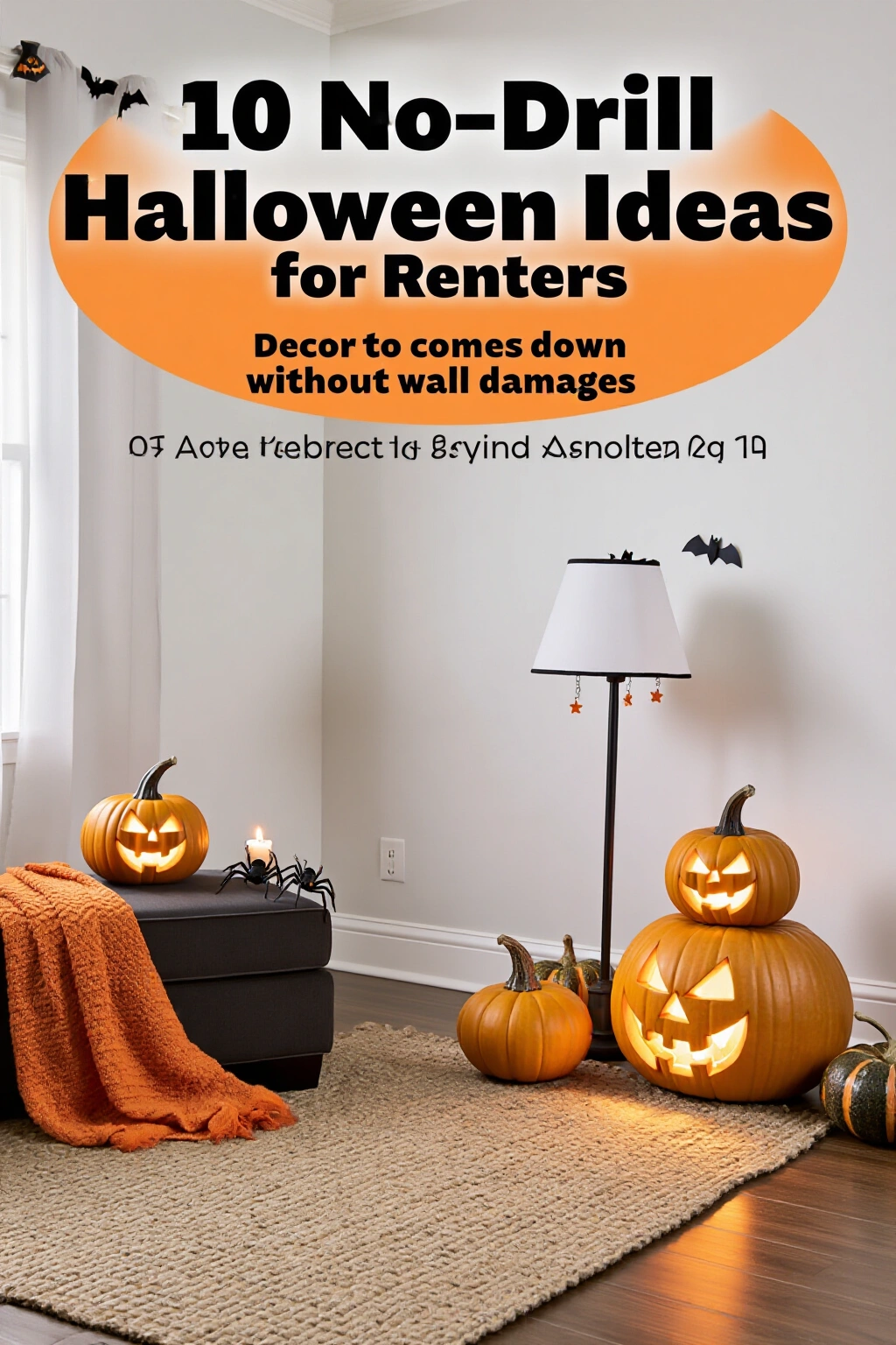 AI-created concept showing 10 no-drill halloween ideas for renters