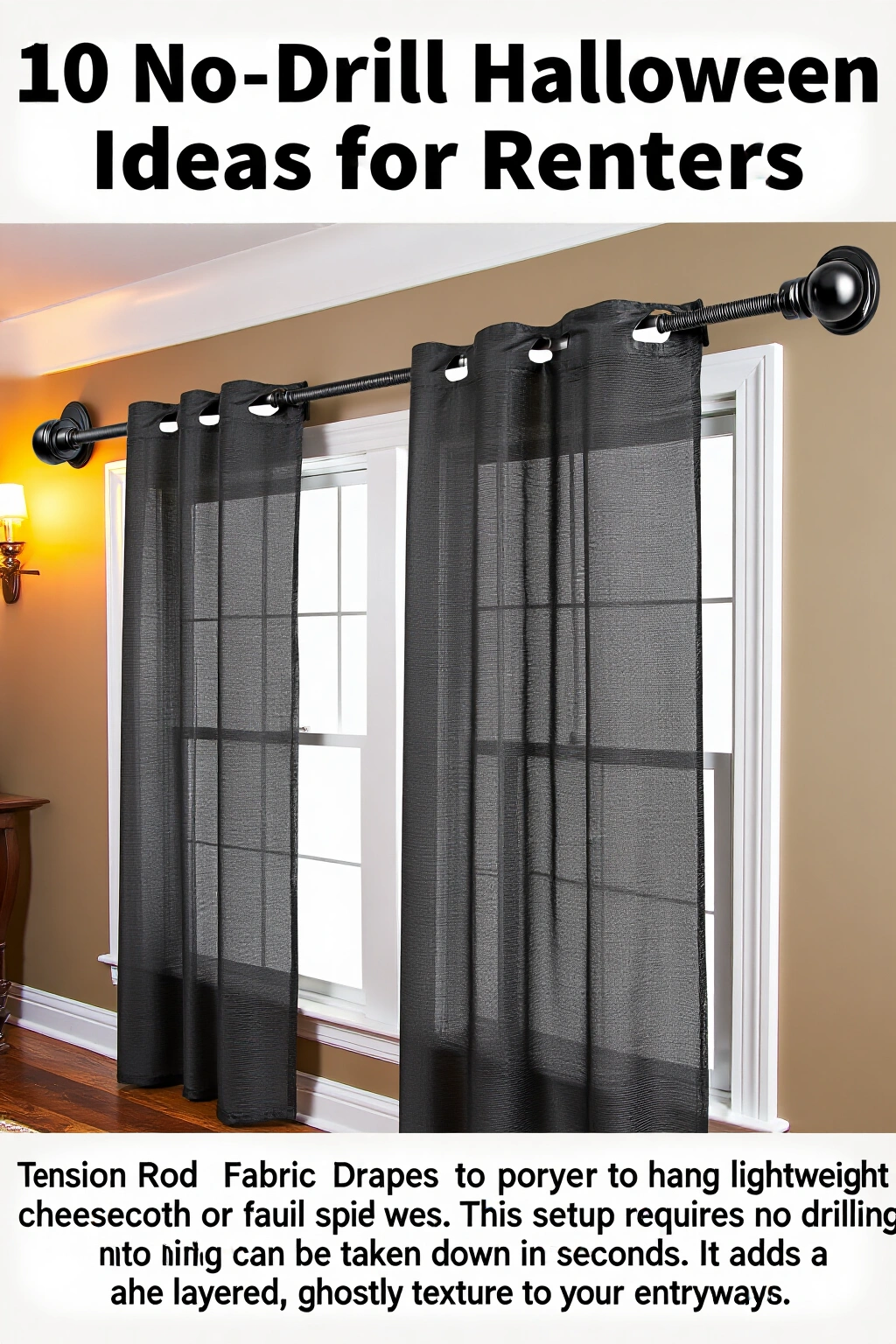 AI-created concept showing tension rod fabric drapes