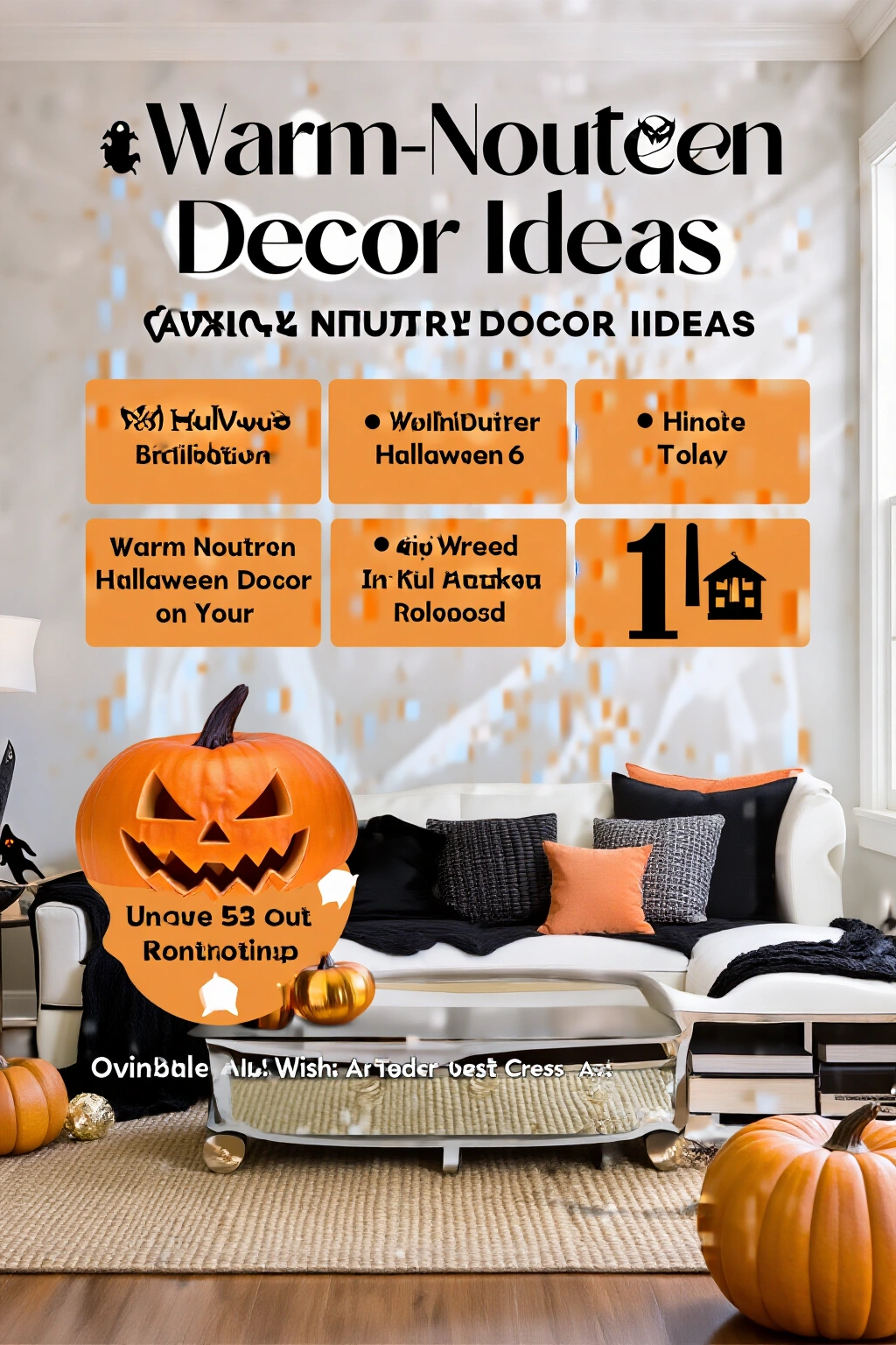 AI-created concept showing 10 warm-neutral halloween decor ideas